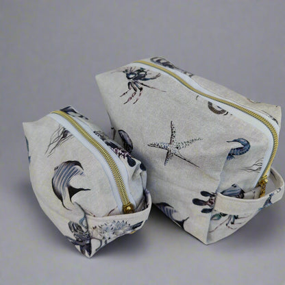 Large Light Grey Ocean Cosmetic Pouch