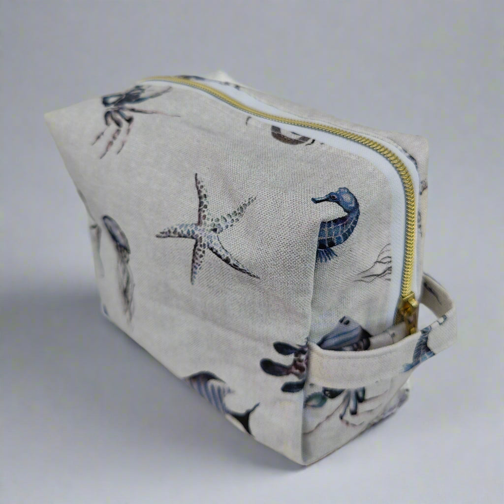 Large Light Grey Ocean Cosmetic Pouch