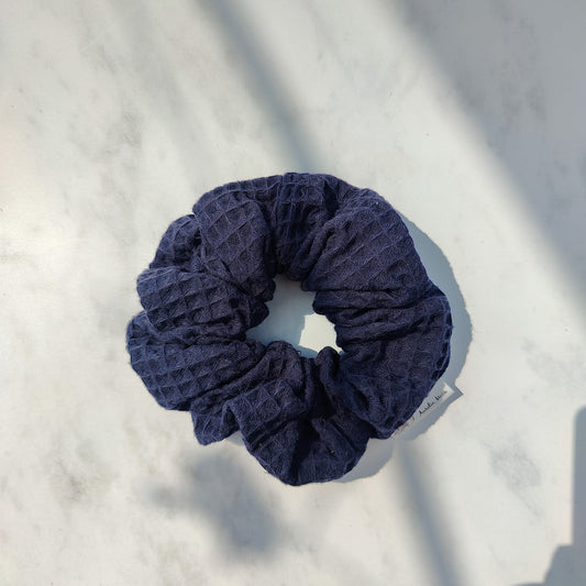 Navy Cotton Waffle Scrunchie Large
