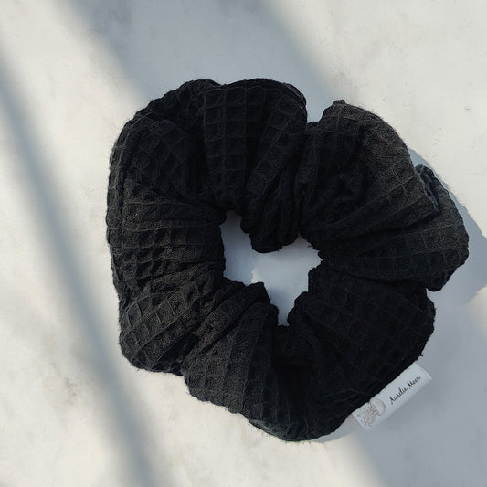 Black Cotton Waffle Scrunchie Large