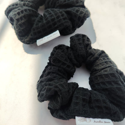 Black Cotton Waffle Scrunchie Large