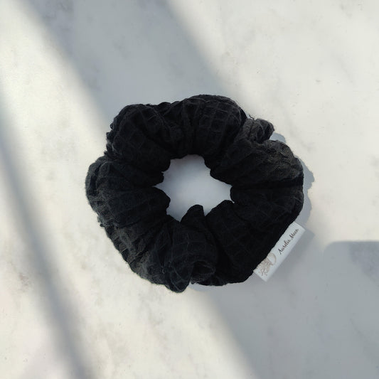 Black Cotton Waffle Scrunchie Regular