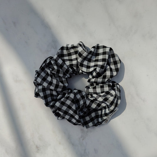 Black Gingham Hair Scrunchie Large