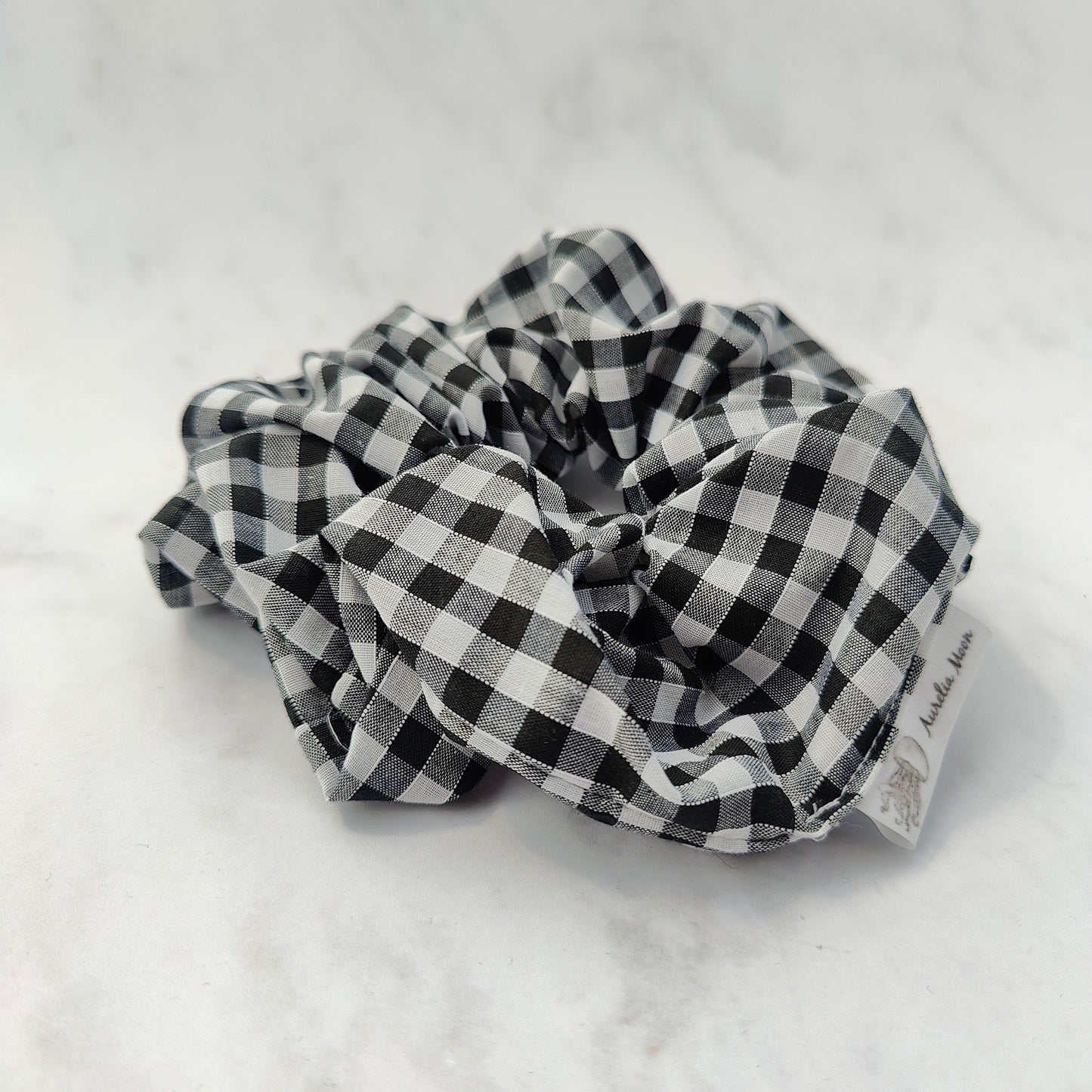 Black Gingham Hair Scrunchie Large