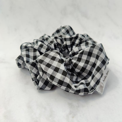 Black Gingham Hair Scrunchie Large