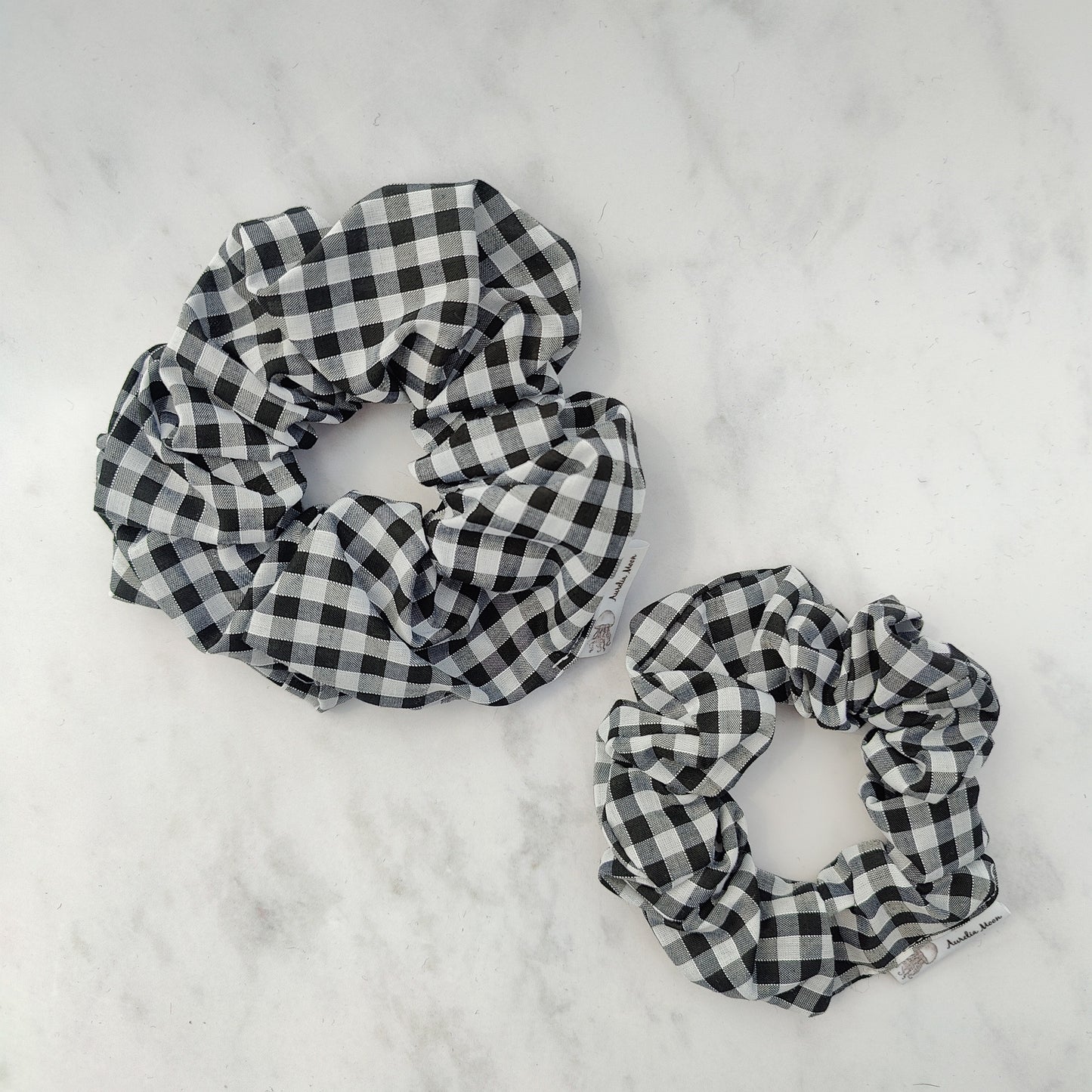 Black Gingham Hair Scrunchie Large