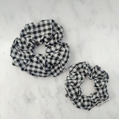 Black Gingham Hair Scrunchie Large