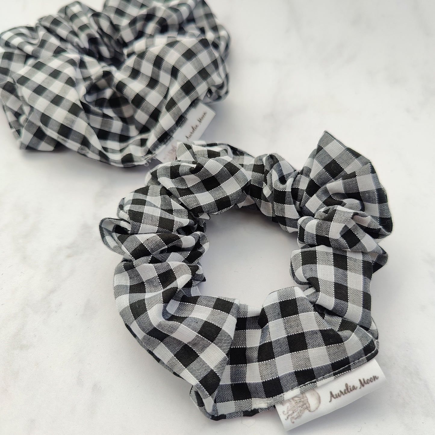 Black Gingham Hair Scrunchie Large