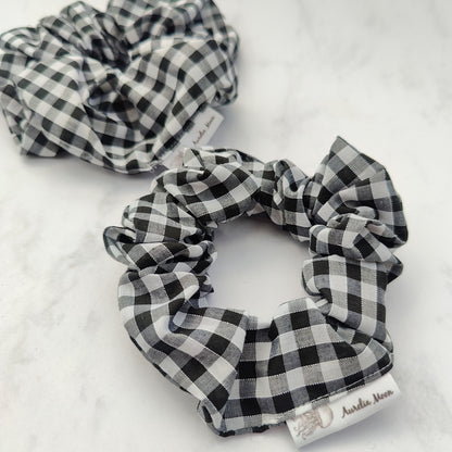 Black Gingham Hair Scrunchie Large