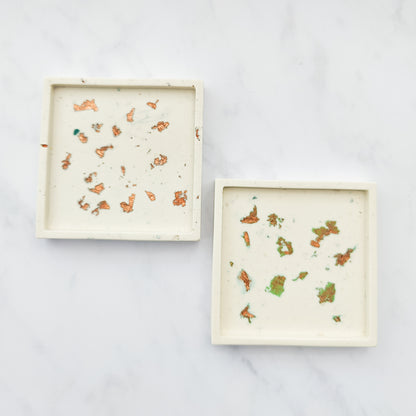 White With Rose Gold Leaf Square Coaster Set of 2