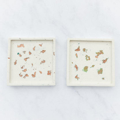 White With Rose Gold Leaf Square Coaster Set of 2