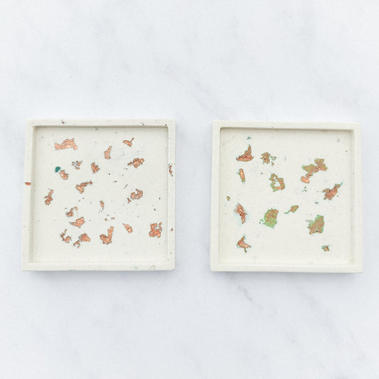 White With Rose Gold Leaf Square Coaster Set of 2