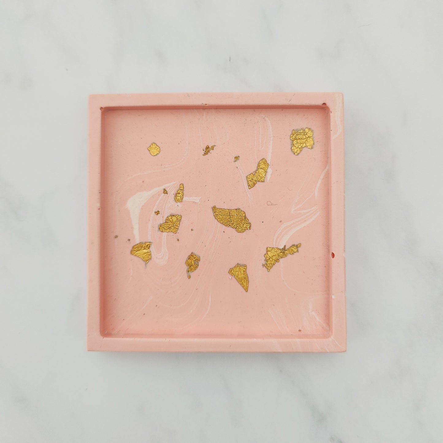Salmon Pink With Gold Leaf Square Coaster Set Of 2