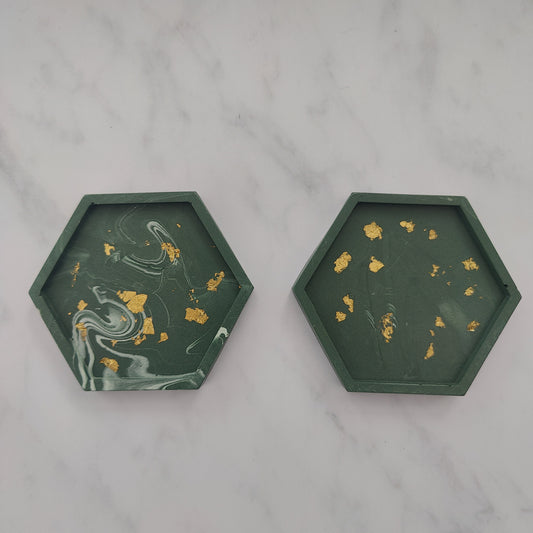 Forest Green Hexagon Coasters Set Of 2