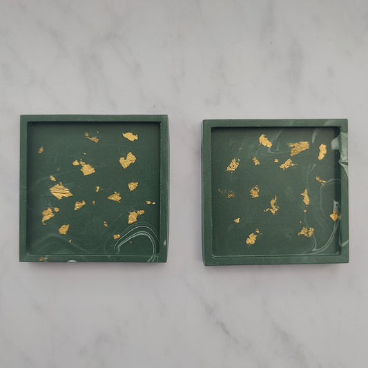 Forest Green Square Coaster Set Of 2