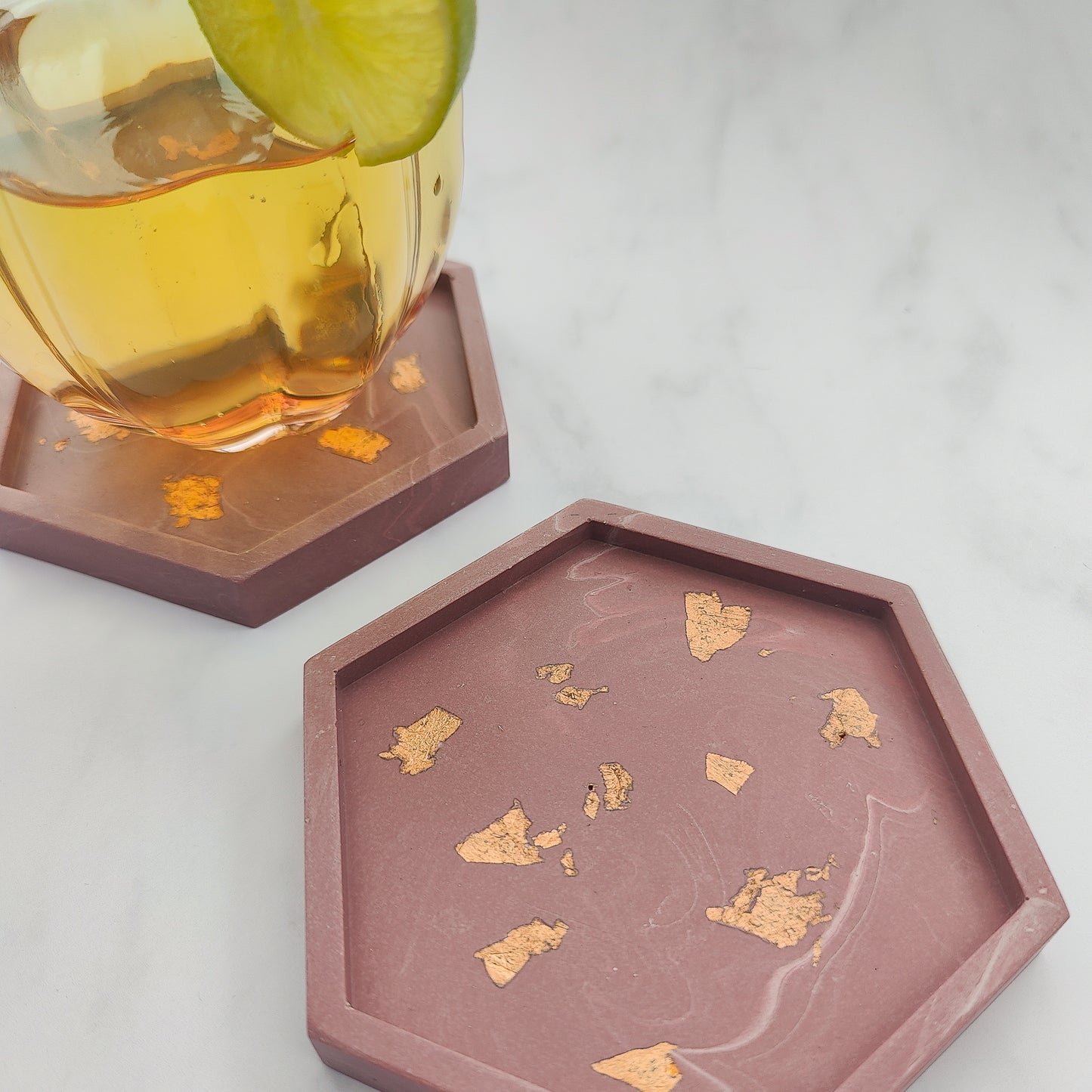 Wine Red Hexagon Coaster Set Of 2