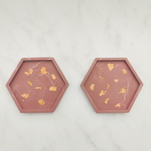 Wine Red Hexagon Coaster Set Of 2