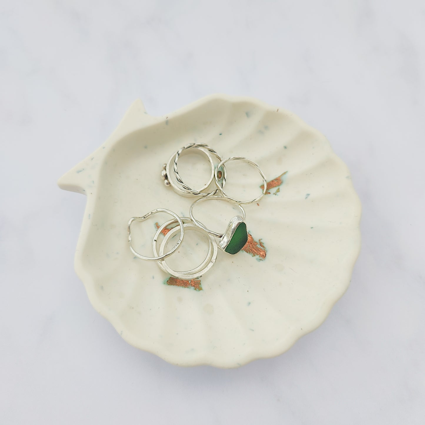 White With Rose Gold Leaf Shell Trinket Dish