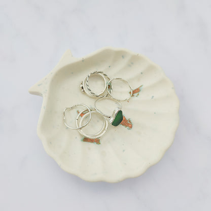 White With Rose Gold Leaf Shell Trinket Dish