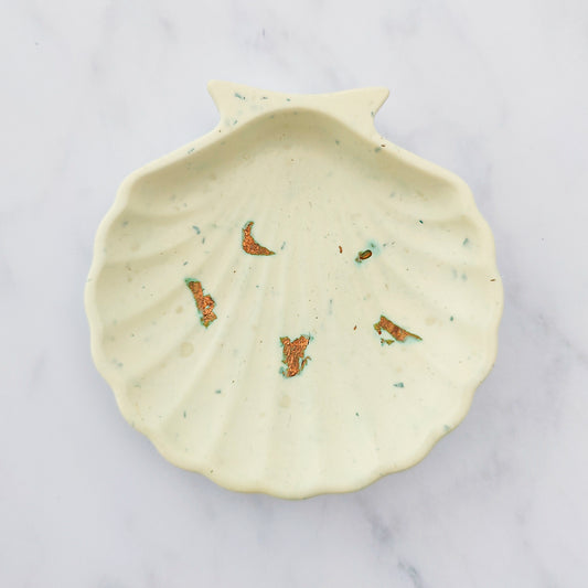 White With Rose Gold Leaf Shell Trinket Dish
