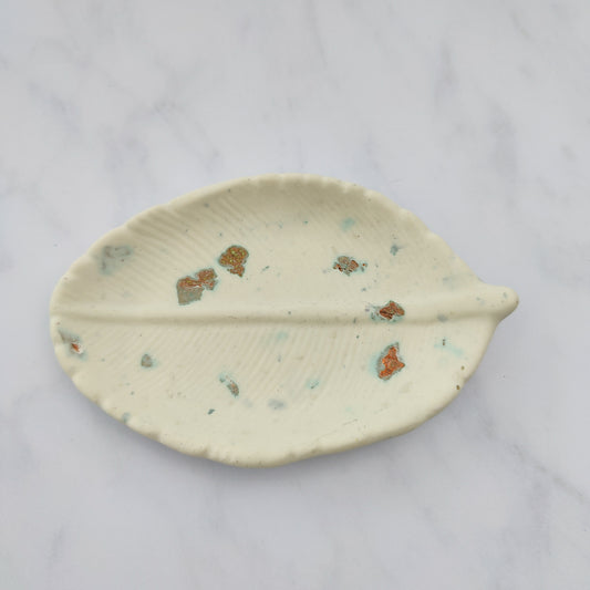 White With Rose Gold Leaf Trinket Dish