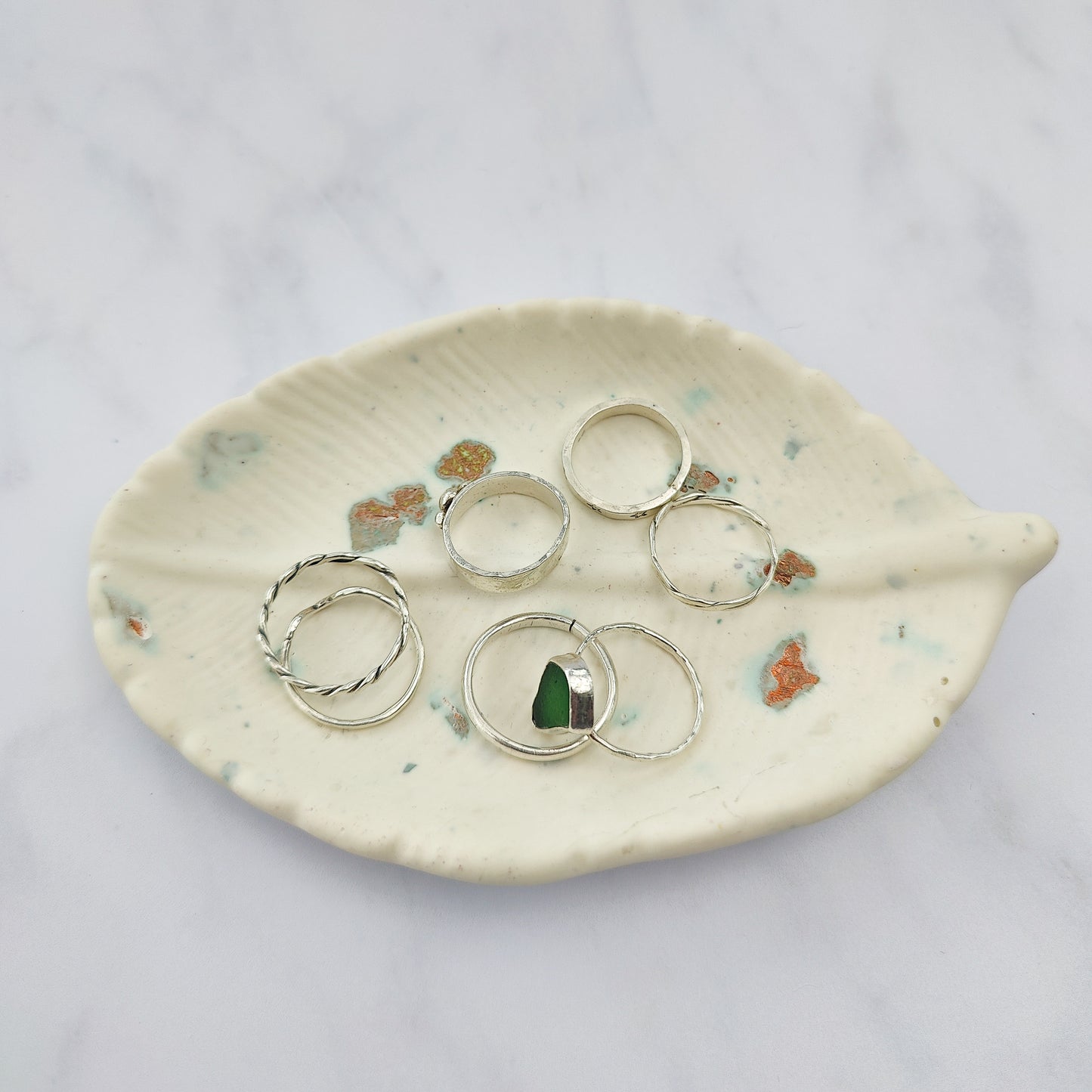 White With Rose Gold Leaf Trinket Dish