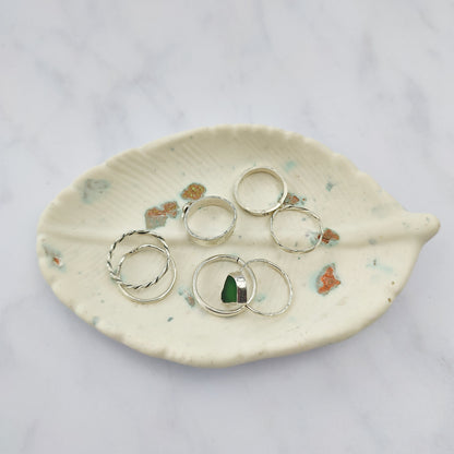 White With Rose Gold Leaf Trinket Dish