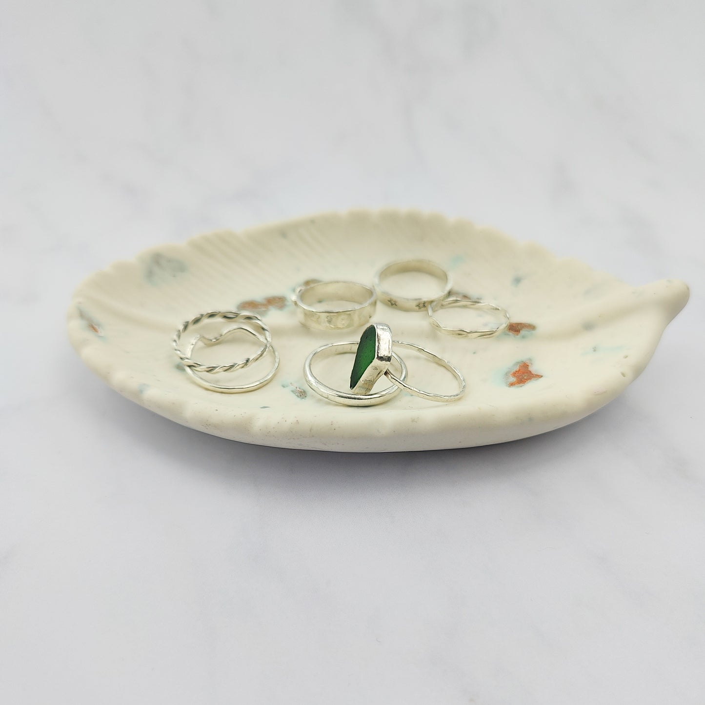White With Rose Gold Leaf Trinket Dish