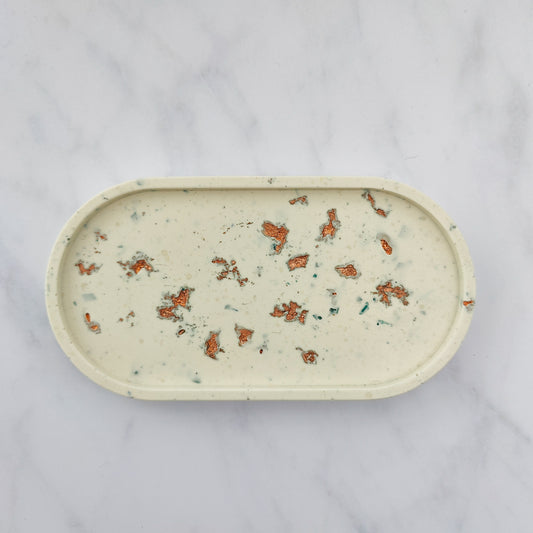 White & Rose Gold Oval Trinket Tray