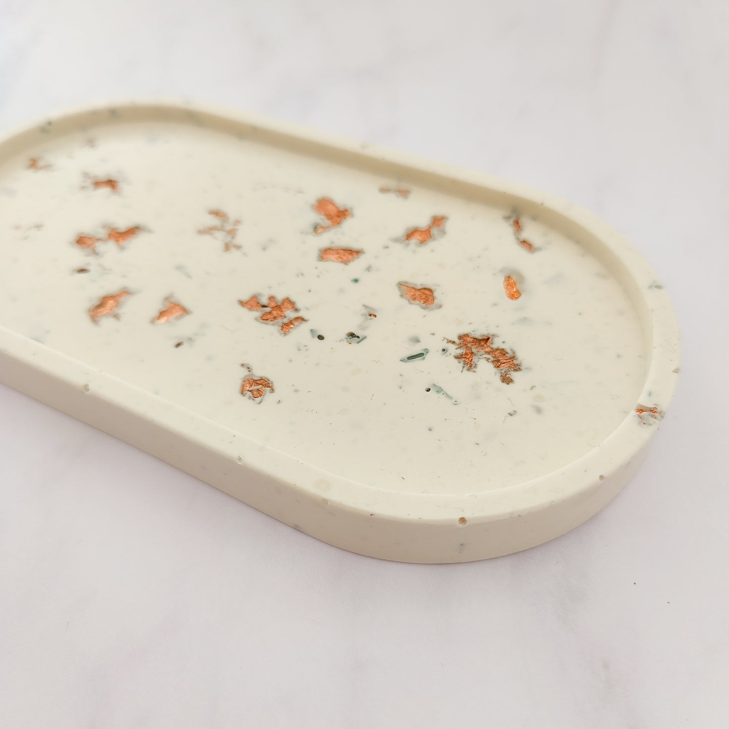 White & Rose Gold Oval Trinket Tray