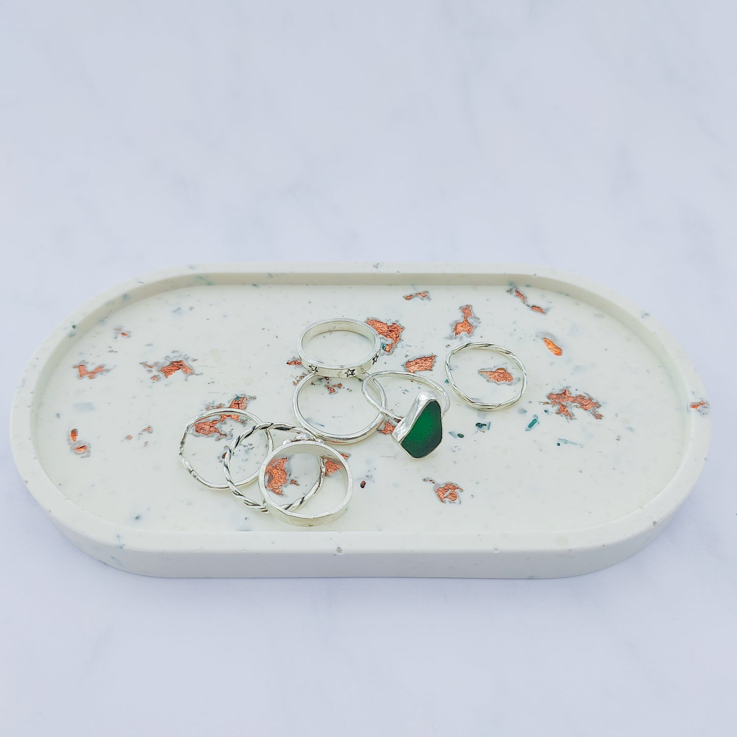 White & Rose Gold Oval Trinket Tray