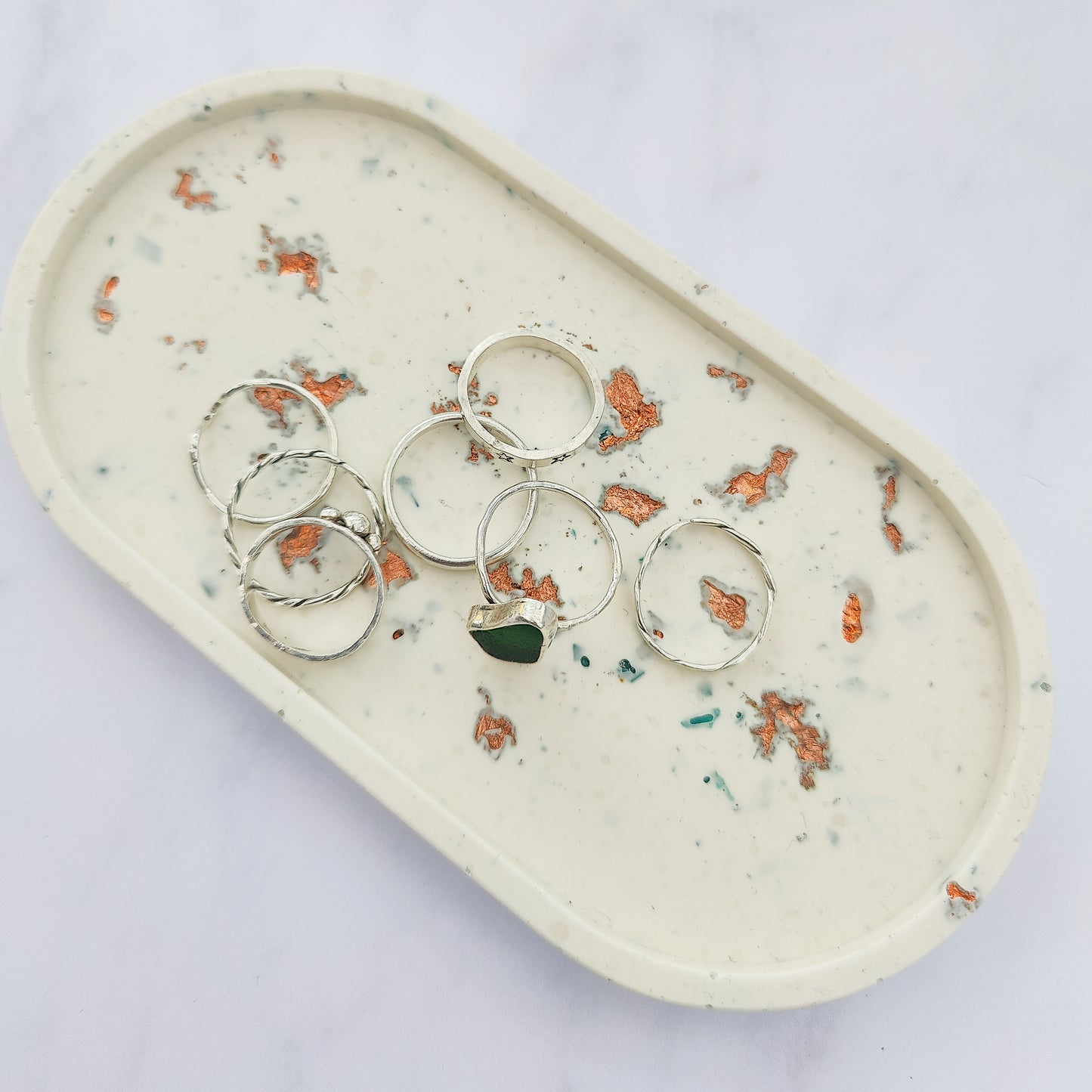 White & Rose Gold Oval Trinket Tray