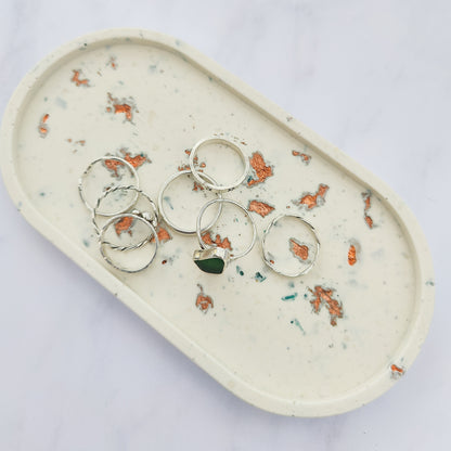 White & Rose Gold Oval Trinket Tray