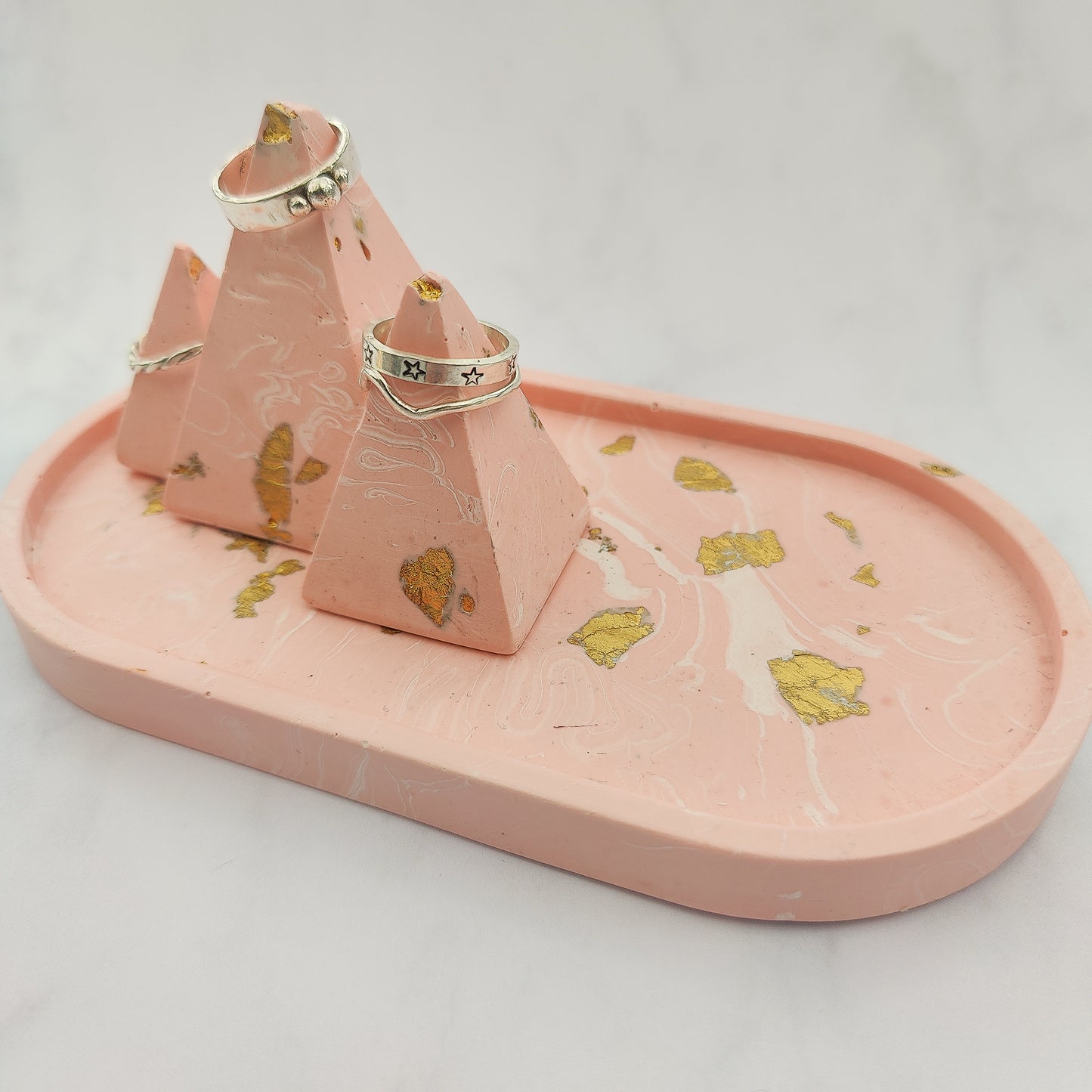 Salmon Pink With Gold Leaf Ring Holder