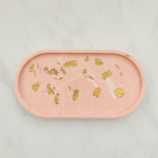 Salmon Pink With Gold Leaf Jesmonite Trinket Tray