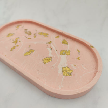 Salmon Pink With Gold Leaf Jesmonite Trinket Tray
