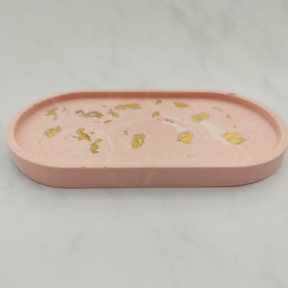 Salmon Pink With Gold Leaf Jesmonite Trinket Tray