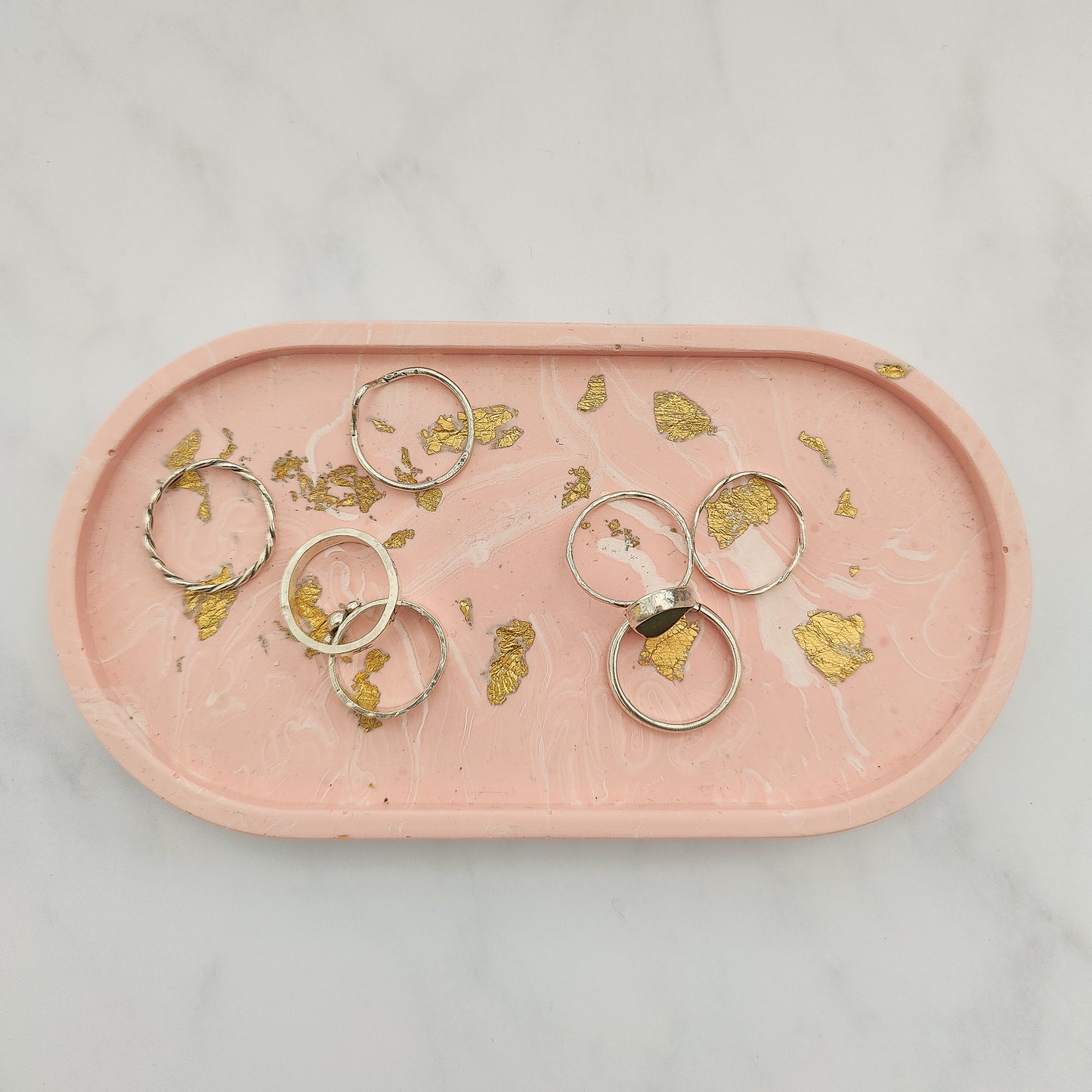 Salmon Pink With Gold Leaf Jesmonite Trinket Tray