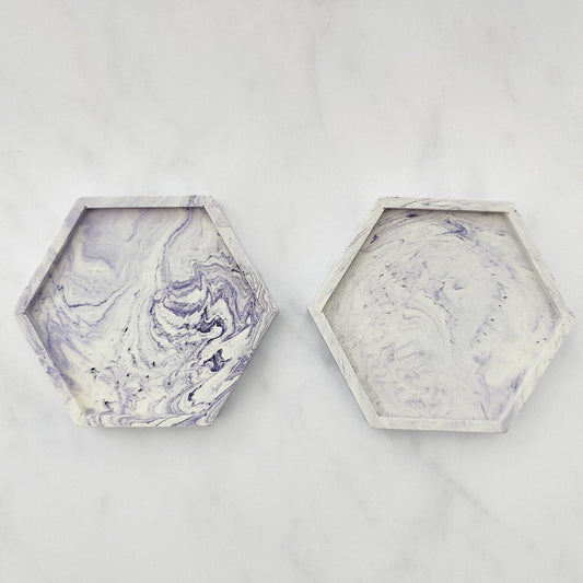 Lilac Swirl Jesmonite Hexagon Coaster Set Of 2