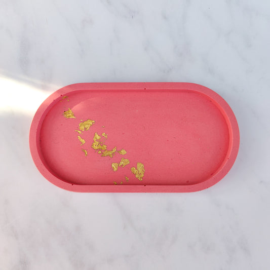 Coral And Gold Leaf Jesmonite Trinket Tray
