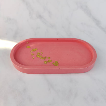 Coral And Gold Leaf Jesmonite Trinket Tray