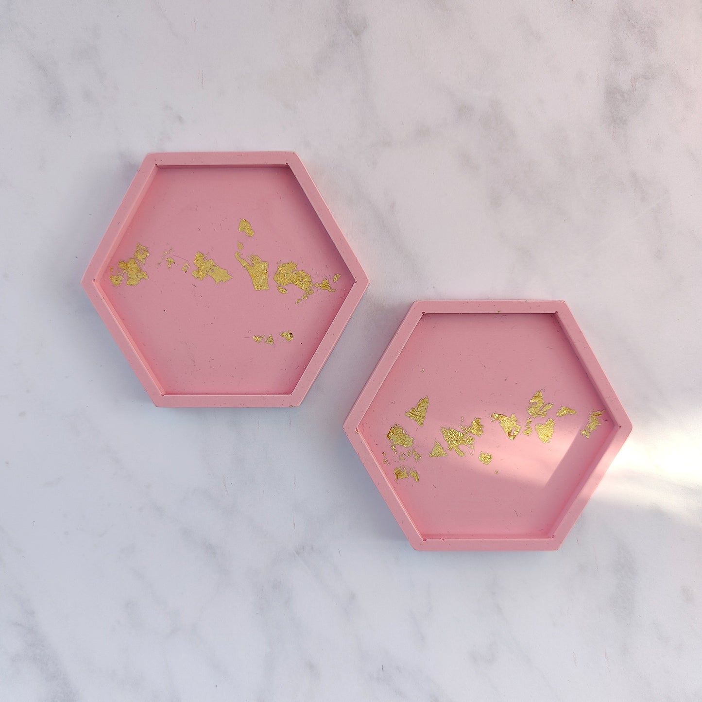 Pink Bubblegum Jesmonite Hexagon Coaster Set Of 2