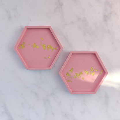 Pink Bubblegum Jesmonite Hexagon Coaster Set Of 2