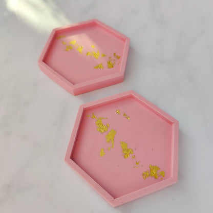 Pink Bubblegum Jesmonite Hexagon Coaster Set Of 2