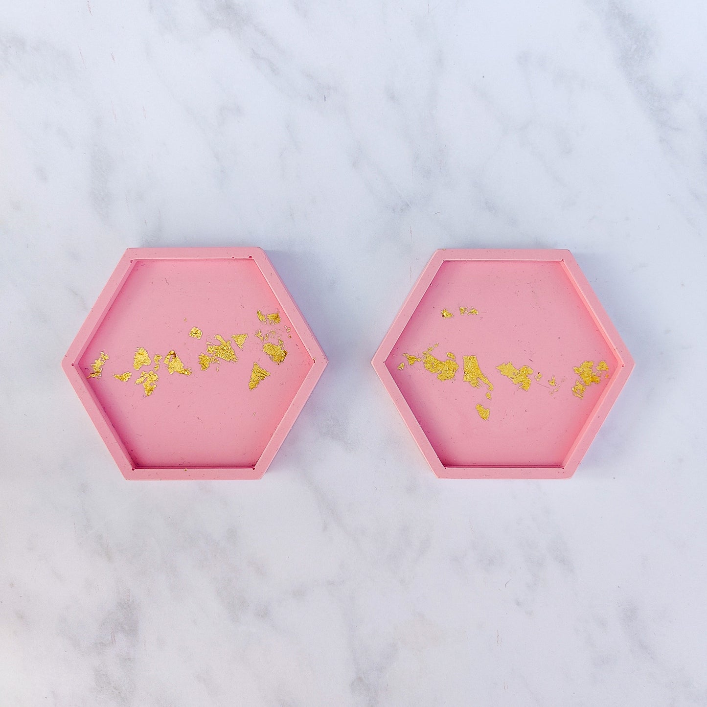 Pink Bubblegum Jesmonite Hexagon Coaster Set Of 2