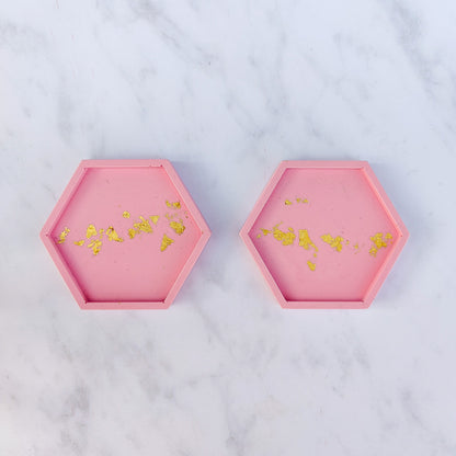 Pink Bubblegum Jesmonite Hexagon Coaster Set Of 2
