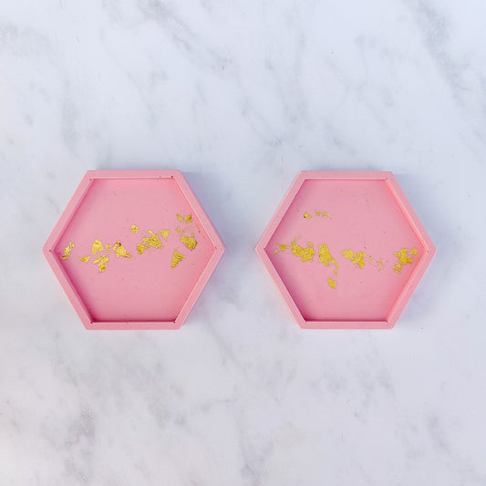 Pink Bubblegum Jesmonite Hexagon Coaster Set Of 2