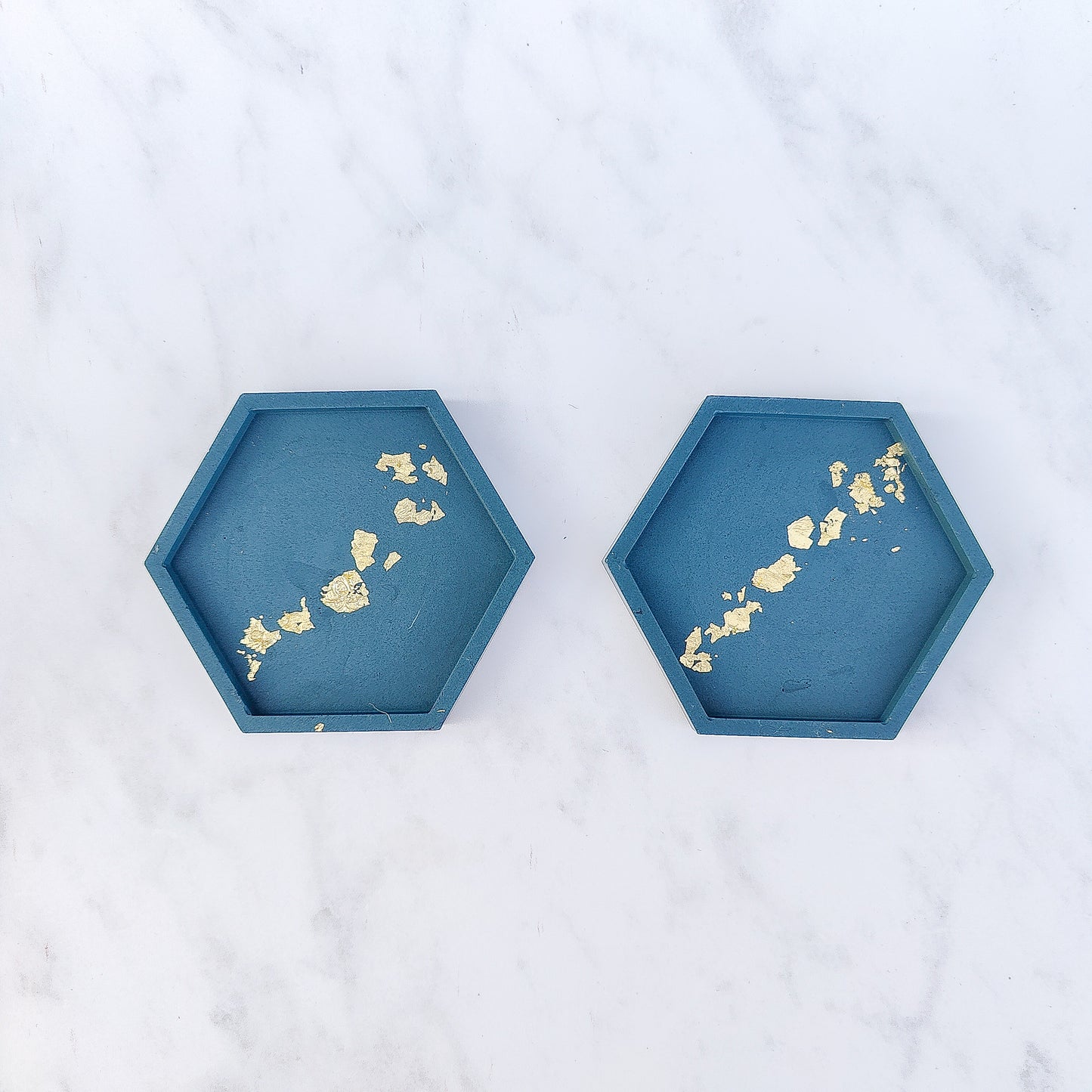 Teal With Gold Leaf Hexagon Jesmonite Coasters Set Of 2