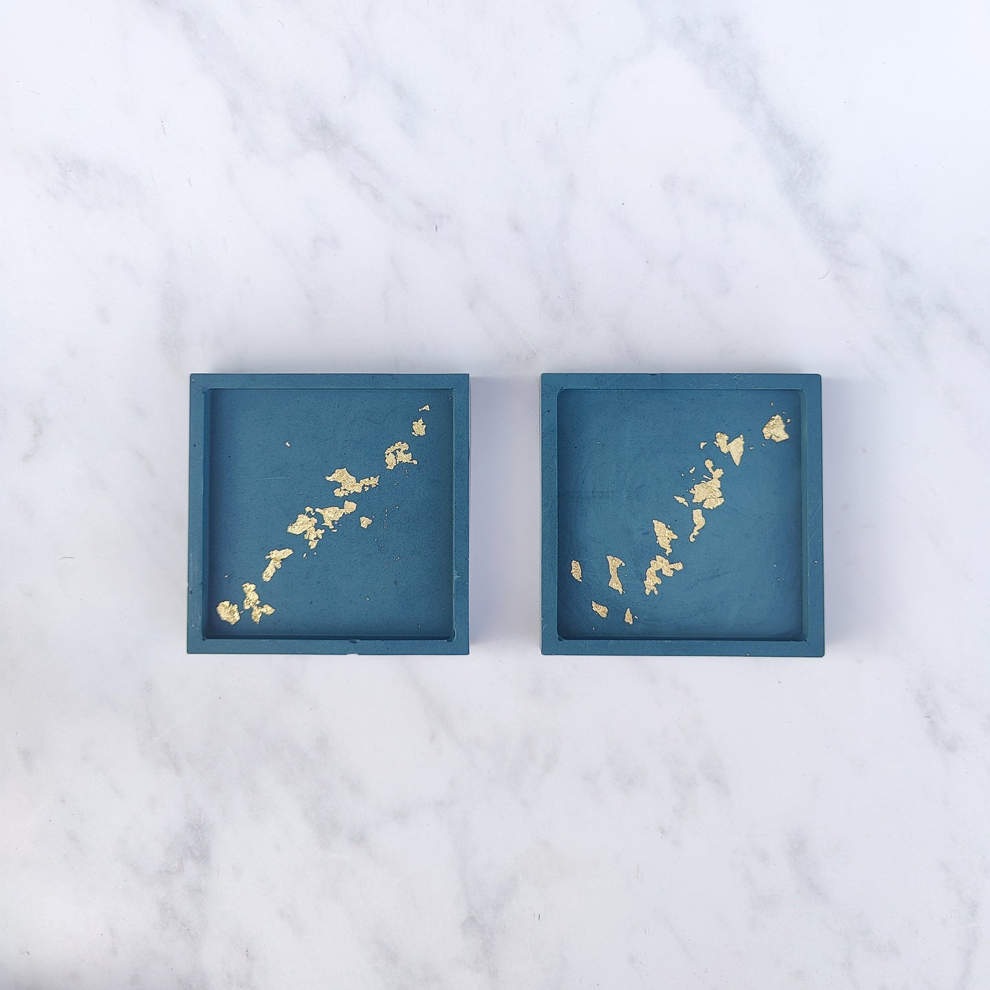 Teal With Gold Leaf Square Jesmonite Coasters Set Of 2