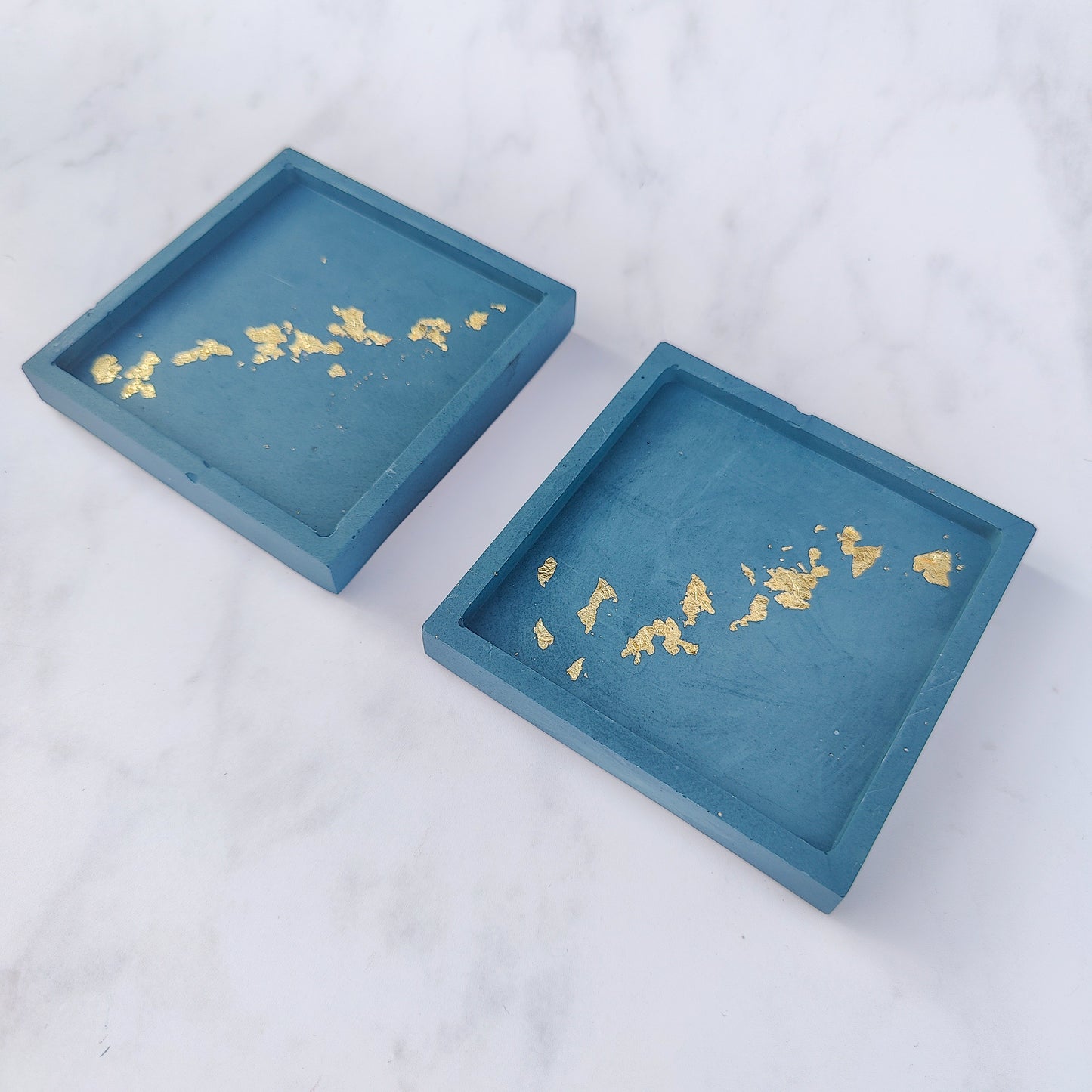 Teal With Gold Leaf Square Jesmonite Coasters Set Of 2